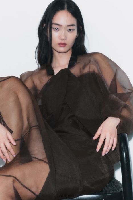 Zara mujer chaqueta bomber de organza en contraste BDP8J99 ropa marrón