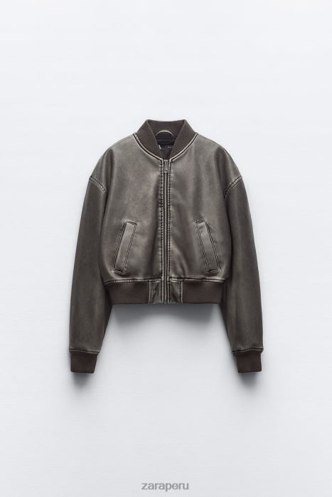 Zara mujer chaqueta bomber de piel sintética desgastada BDP8J34 ropa negro