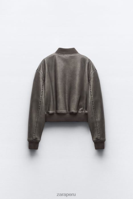 Zara mujer chaqueta bomber de piel sintética desgastada BDP8J34 ropa negro