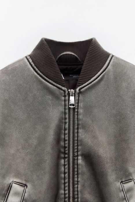 Zara mujer chaqueta bomber de piel sintética desgastada BDP8J34 ropa negro