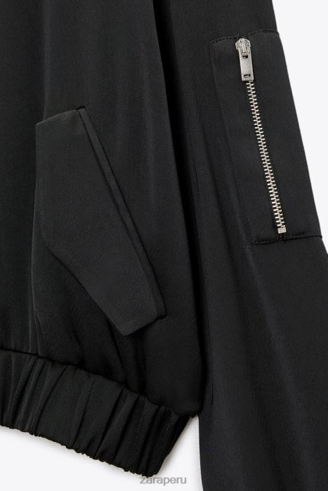 Zara mujer chaqueta bomber de satén BDP8J116 ropa negro
