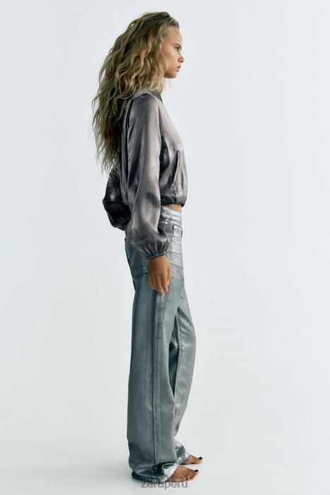 Zara mujer chaqueta bomber de satén metalizado BDP8J31 ropa plata