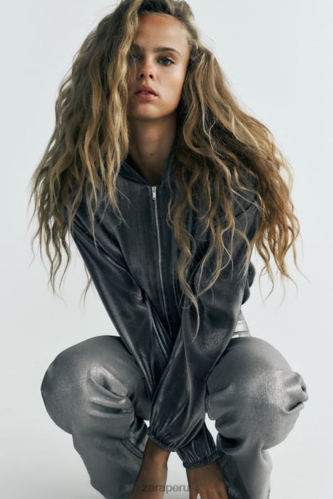 Zara mujer chaqueta bomber de satén metalizado BDP8J31 ropa plata