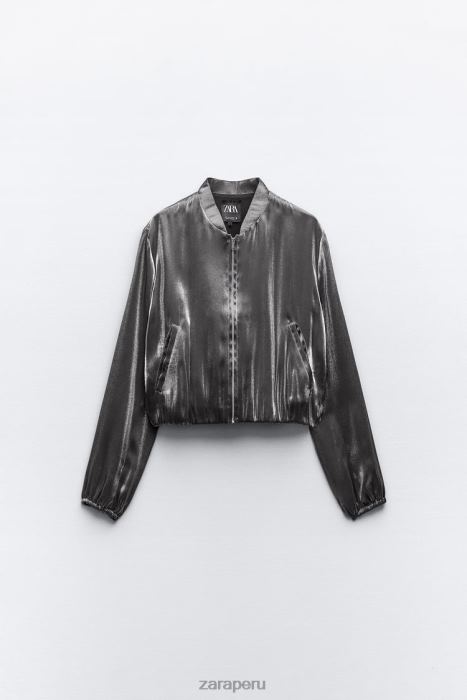 Zara mujer chaqueta bomber de satén metalizado BDP8J31 ropa plata