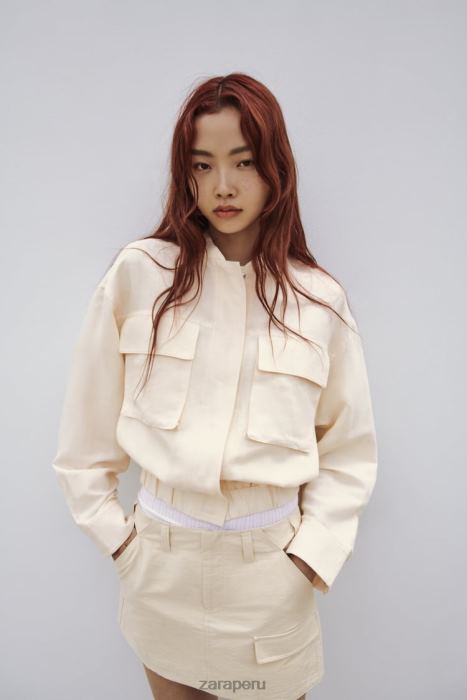 Zara mujer chaqueta bomber en mezcla de lino BDP8J95 ropa beige claro