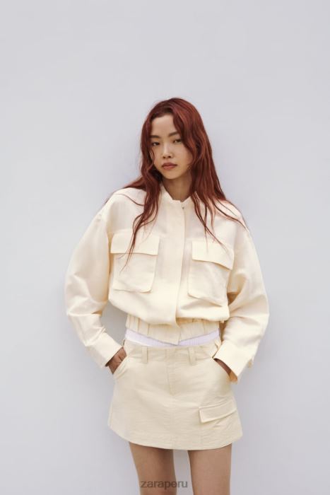 Zara mujer chaqueta bomber en mezcla de lino BDP8J95 ropa beige claro