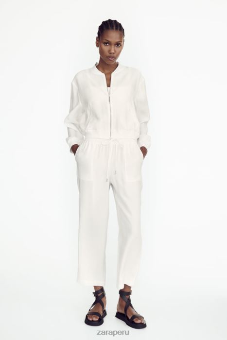 Zara mujer chaqueta bomber fluida BDP8J130 ropa ostra blanca