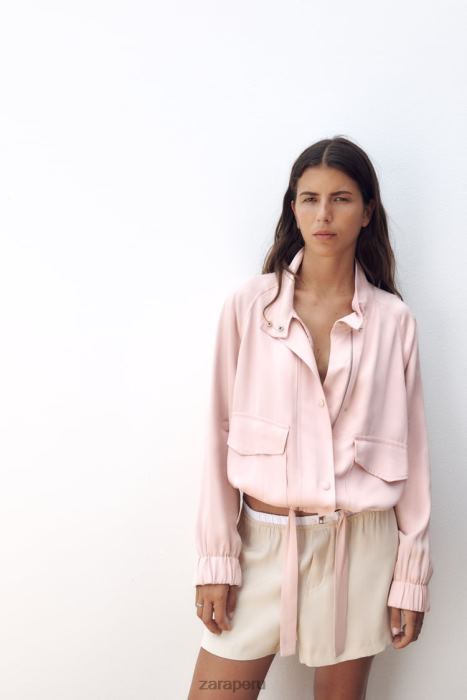 Zara mujer chaqueta bomber fluida con bolsillos BDP8J97 ropa Rosa palido