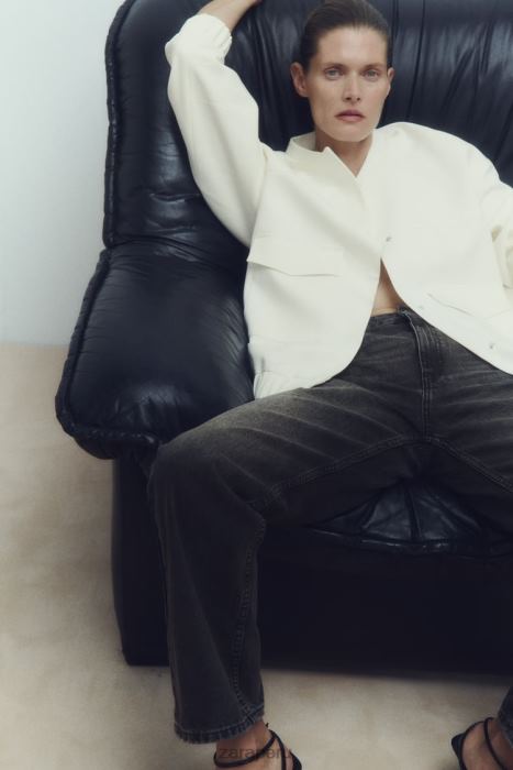 Zara mujer chaqueta bomber larga con bolsillos de parche BDP8J89 ropa ostra blanca