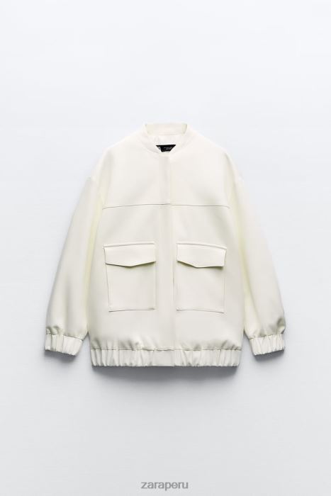 Zara mujer chaqueta bomber larga con bolsillos de parche BDP8J89 ropa ostra blanca