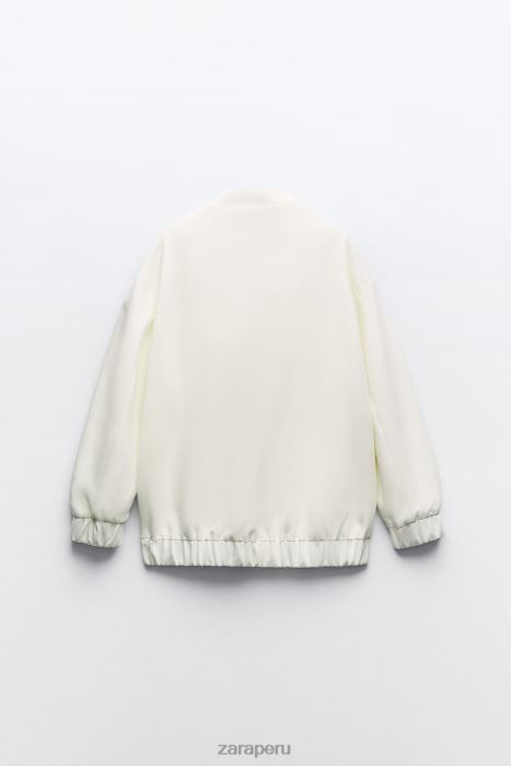 Zara mujer chaqueta bomber larga con bolsillos de parche BDP8J89 ropa ostra blanca