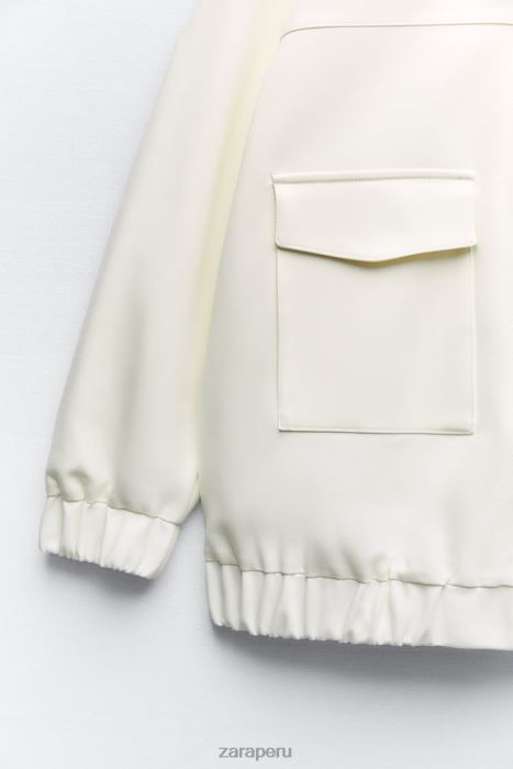Zara mujer chaqueta bomber larga con bolsillos de parche BDP8J89 ropa ostra blanca