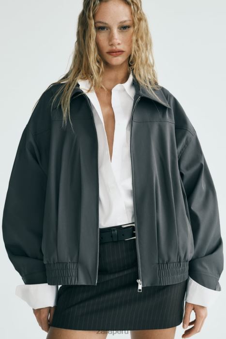 Zara mujer chaqueta bomber repelente al agua de corte recto BDP8J64 ropa gris oscuro