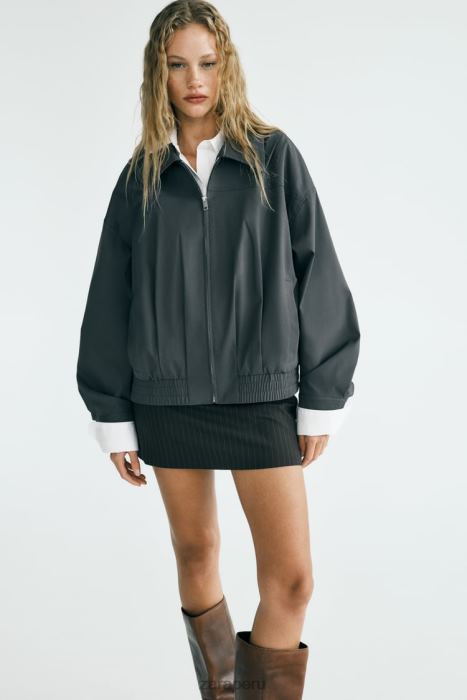 Zara mujer chaqueta bomber repelente al agua de corte recto BDP8J64 ropa gris oscuro