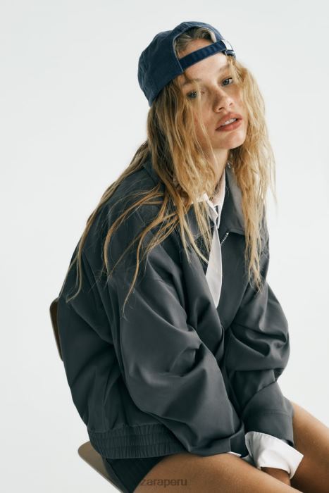 Zara mujer chaqueta bomber repelente al agua de corte recto BDP8J64 ropa gris oscuro