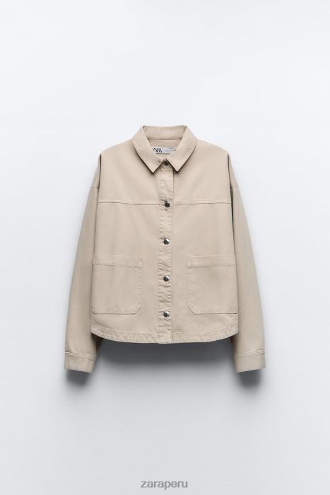 Zara mujer chaqueta con bolsillo de parche BDP8J67 ropa arena