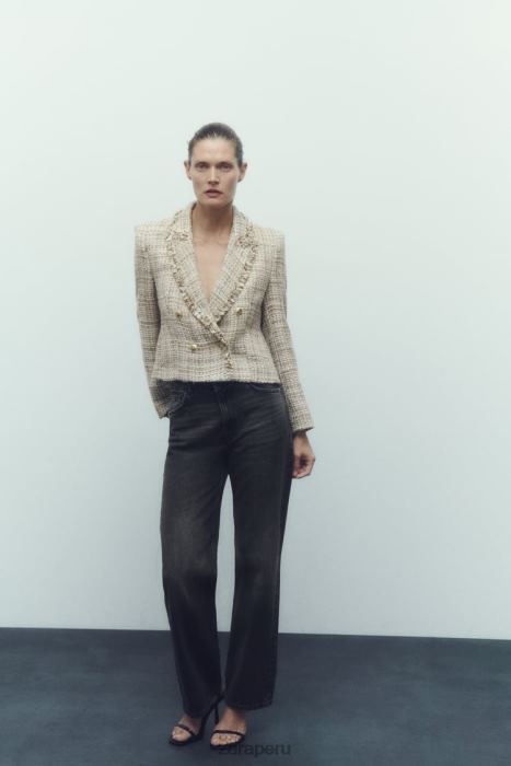 Zara mujer chaqueta con doble botonadura y tejido texturizado BDP8J162 ropa multicolor