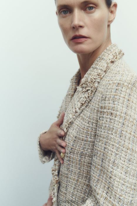 Zara mujer chaqueta con doble botonadura y tejido texturizado BDP8J162 ropa multicolor