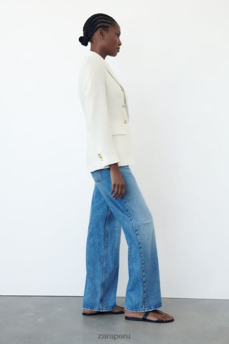 Zara mujer chaqueta con doble botonadura y tejido texturizado BDP8J175 ropa ostra blanca