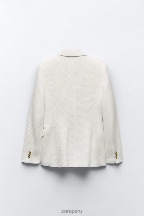 Zara mujer chaqueta con doble botonadura y tejido texturizado BDP8J175 ropa ostra blanca