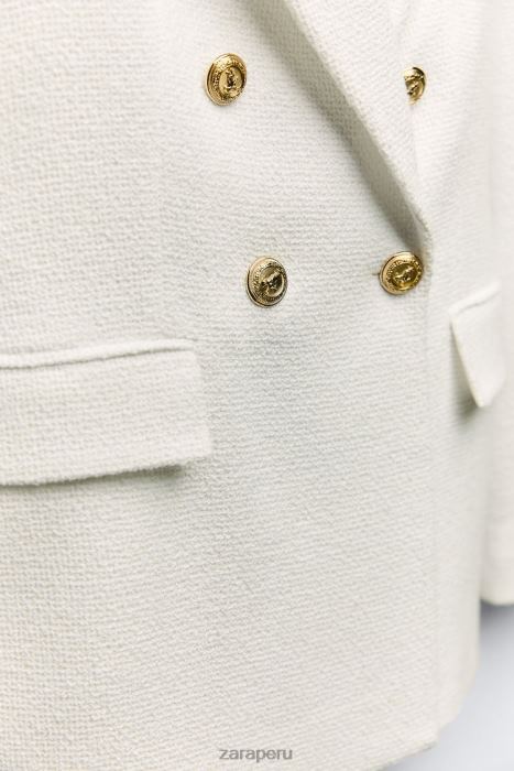 Zara mujer chaqueta con doble botonadura y tejido texturizado BDP8J175 ropa ostra blanca