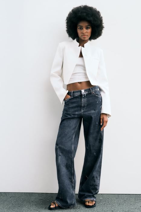 Zara mujer chaqueta corta BDP8J163 ropa ostra blanca