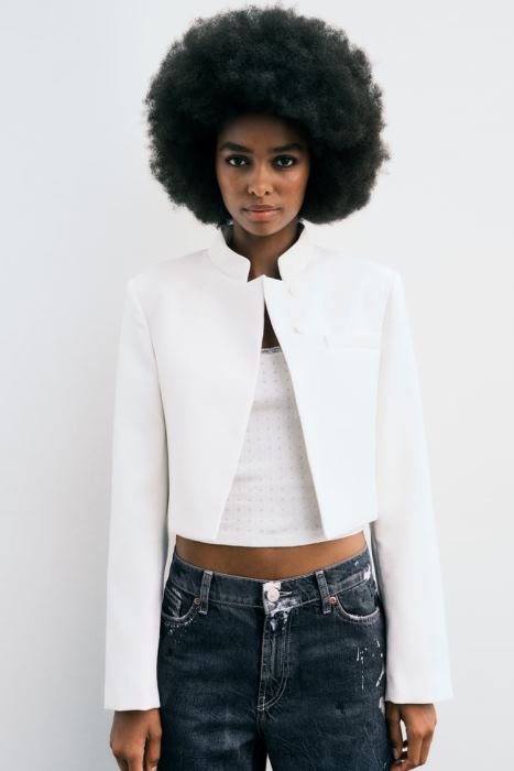 Zara mujer chaqueta corta BDP8J163 ropa ostra blanca