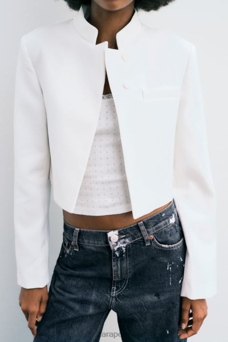 Zara mujer chaqueta corta BDP8J163 ropa ostra blanca