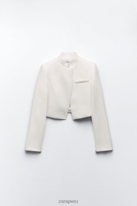 Zara mujer chaqueta corta BDP8J163 ropa ostra blanca