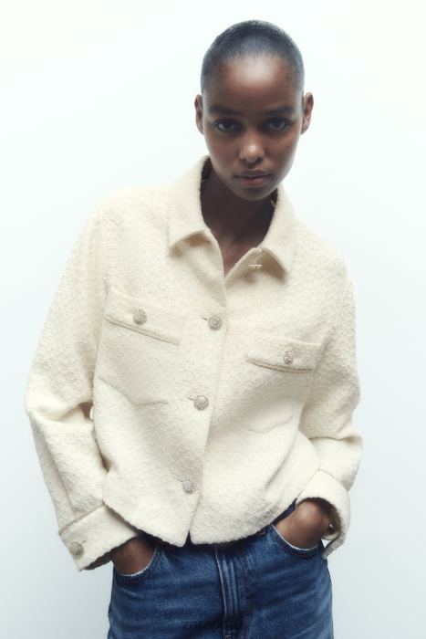Zara mujer chaqueta corta con botones joya BDP8J80 ropa crudo