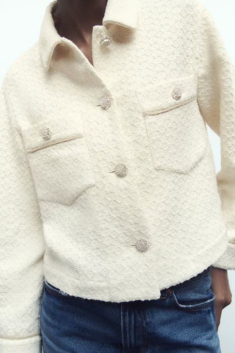 Zara mujer chaqueta corta con botones joya BDP8J80 ropa crudo