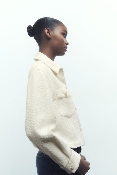 Zara mujer chaqueta corta con botones joya BDP8J80 ropa crudo