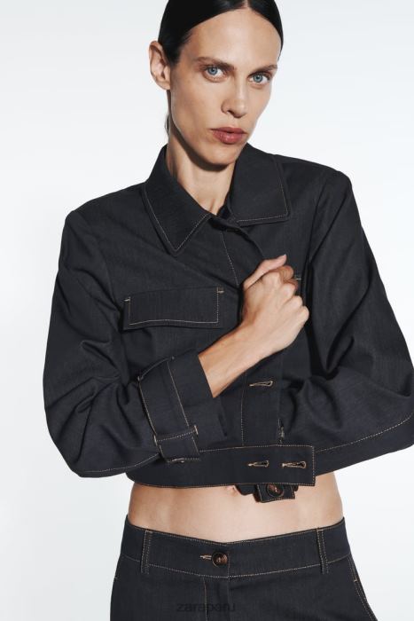 Zara mujer chaqueta corta con costuras BDP8J86 ropa índigo