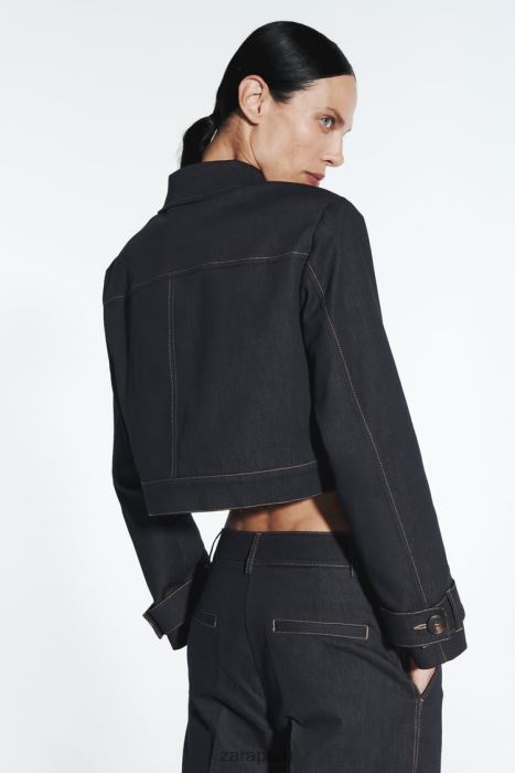 Zara mujer chaqueta corta con costuras BDP8J86 ropa índigo