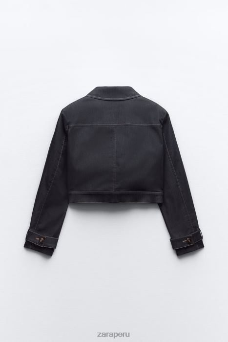 Zara mujer chaqueta corta con costuras BDP8J86 ropa índigo
