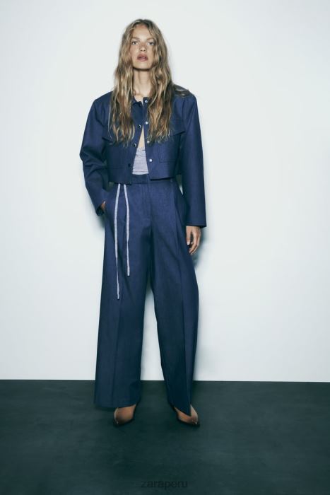 Zara mujer chaqueta corta con hombreras BDP8J7 ropa índigo