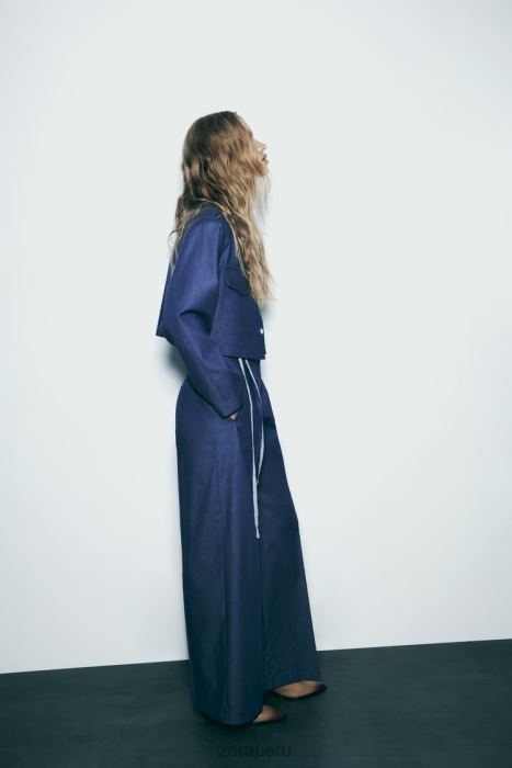 Zara mujer chaqueta corta con hombreras BDP8J7 ropa índigo