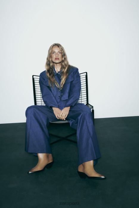 Zara mujer chaqueta corta con hombreras BDP8J7 ropa índigo