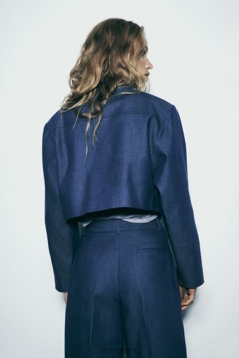 Zara mujer chaqueta corta con hombreras BDP8J7 ropa índigo