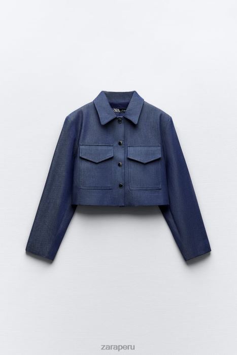Zara mujer chaqueta corta con hombreras BDP8J7 ropa índigo