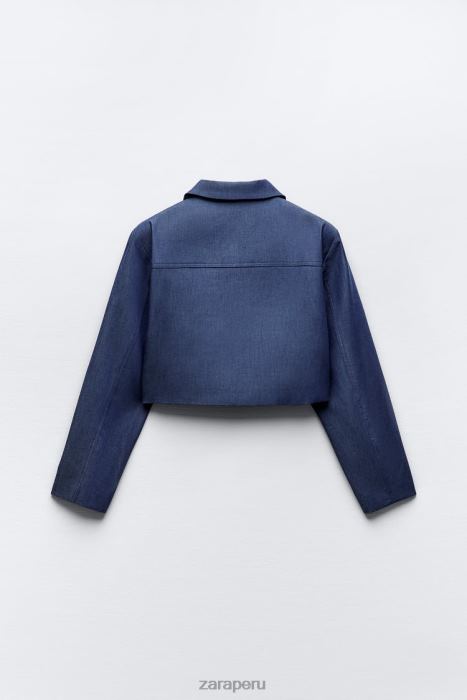 Zara mujer chaqueta corta con hombreras BDP8J7 ropa índigo