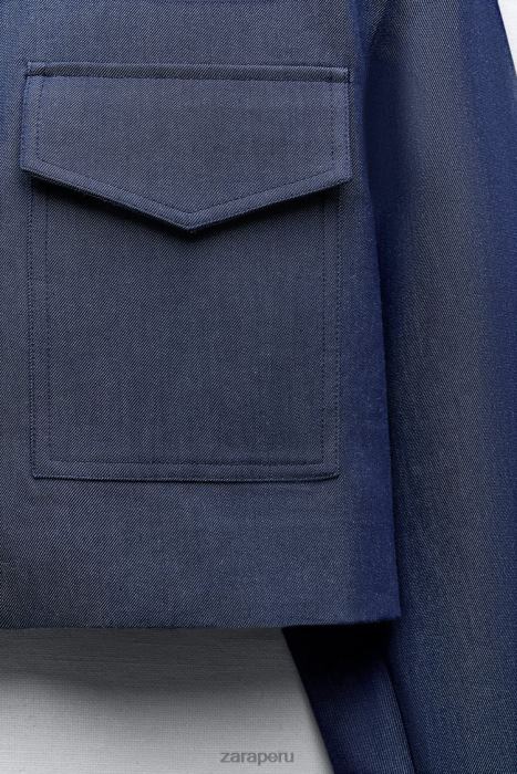 Zara mujer chaqueta corta con hombreras BDP8J7 ropa índigo