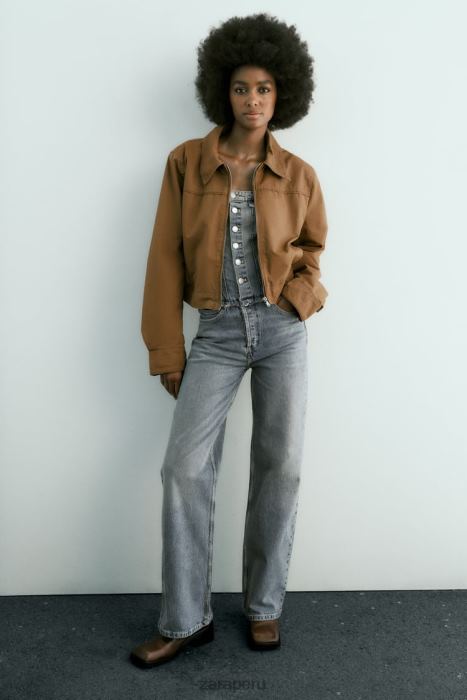 Zara mujer chaqueta corta de algodón encerado BDP8J88 ropa marrón