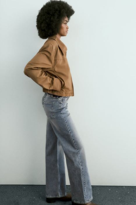 Zara mujer chaqueta corta de algodón encerado BDP8J88 ropa marrón