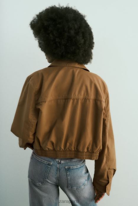 Zara mujer chaqueta corta de algodón encerado BDP8J88 ropa marrón
