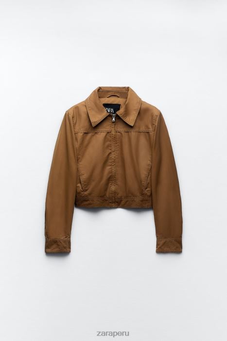 Zara mujer chaqueta corta de algodón encerado BDP8J88 ropa marrón