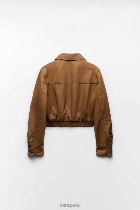 Zara mujer chaqueta corta de algodón encerado BDP8J88 ropa marrón
