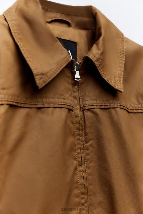 Zara mujer chaqueta corta de algodón encerado BDP8J88 ropa marrón