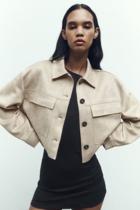 Zara mujer chaqueta corta de ante sintético BDP8J75 ropa visón