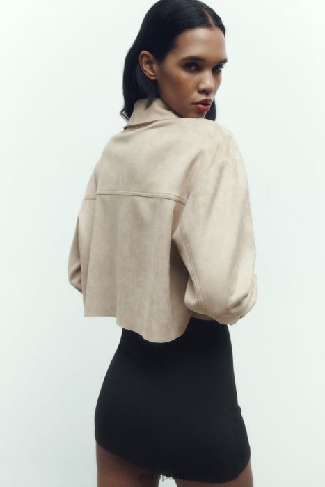 Zara mujer chaqueta corta de ante sintético BDP8J75 ropa visón